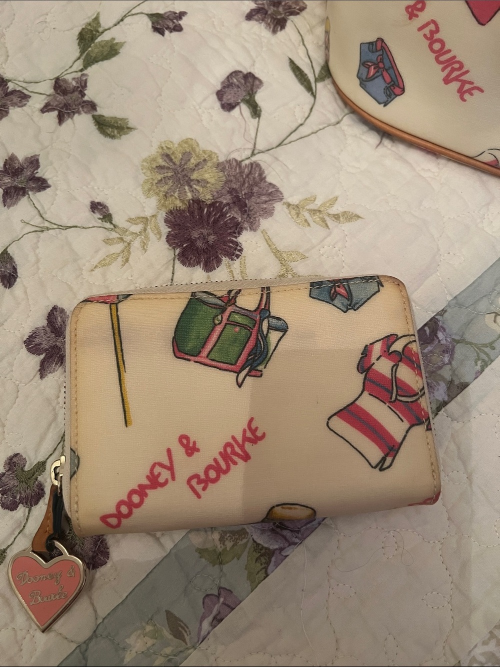 Dooney & Bourke Cream Shoulder Bag with Pink, Green & Blue Beach Print - Picture 3 of 10